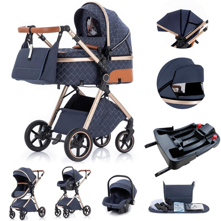 Gcarebb 3 in 1 Kinderwagen Reisesystem Mit Isofix Base, Buggy Mit Auto Babyschale, Mit Höhenverstell