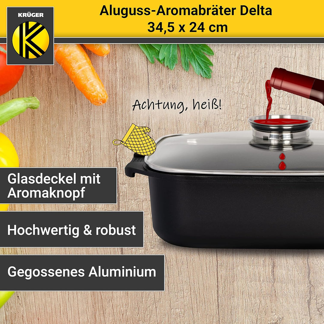Krüger Aluguss-Bräter - Bräter mit Antihaft-Versiegelung (Aluguss-Aromabräter Delta - mit Induktion