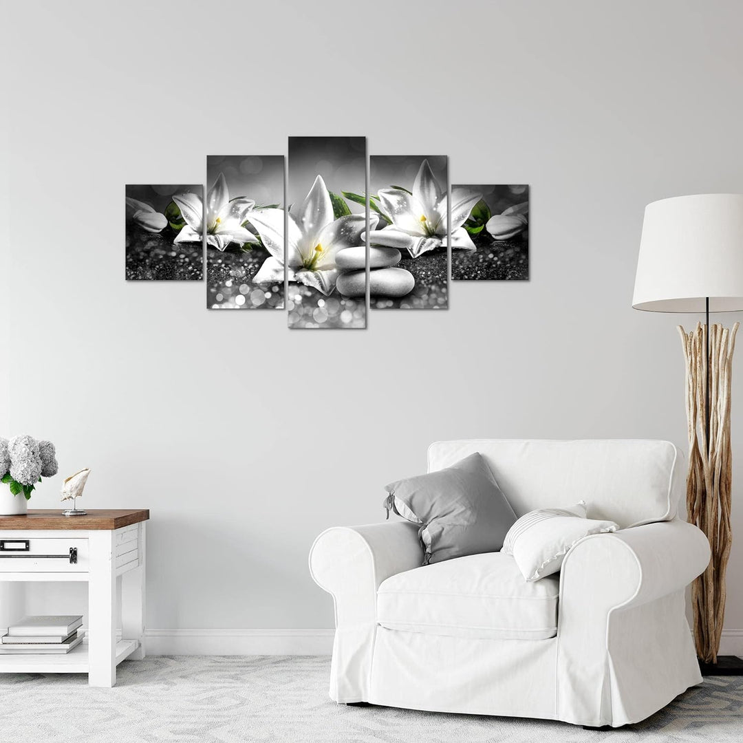 Runa Art Wandbilder Blumen Lilien 5 Teilig Bild auf Vlies Leinwand Deko Wohnzimmer Feng Shui Schwarz