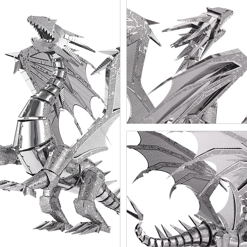 Piececool 3D Puzzle Metall Modellbau Flammender Silberdrache, 3D Metall Puzzle für 340 Edelstahl, Ga