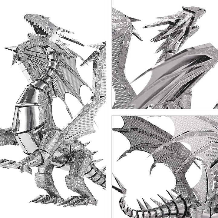Piececool 3D Puzzle Metall Modellbau Flammender Silberdrache, 3D Metall Puzzle für 340 Edelstahl, Ga