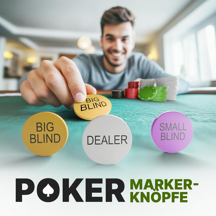Pokerset in kompakter Grösse mit 110 Chips, Dealer Button, Big & Small Blind Buttons und Spielkarten