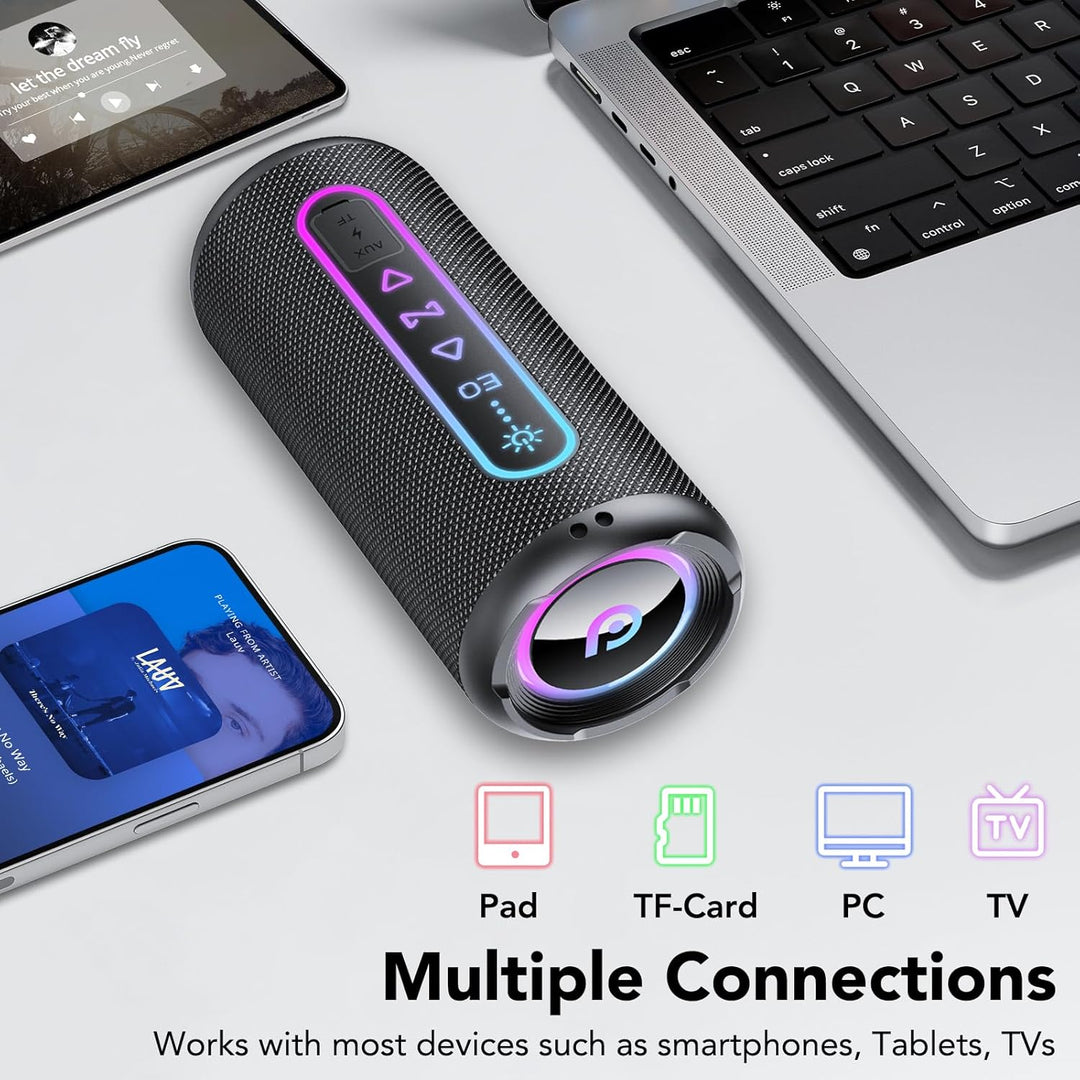 Bluetooth Lautsprecher mit Licht, 25W Musikbox Bluetooth 5.4 mit Dualen Bass-Treibern, 24H Akku Boxe