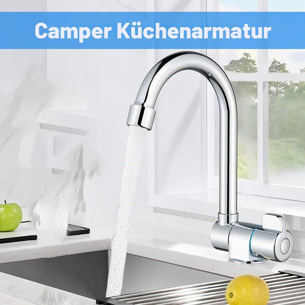 Wohnmobil-Klapp-Wasserhahn, Spültischarmatur Edelstahl, Wasserhahn Küche 360° Schwenkbar, klappbar,