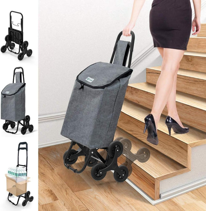 VOUNOT Einkaufstrolley Treppensteiger, Trolly Einkaufswagen Klappbar, Hackenporsche mit 3 Räder, Was