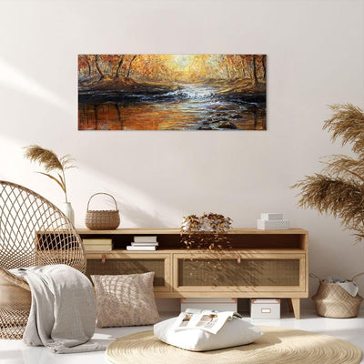 Wandbilder Dekoration Wohnzimmer Bach Park Baum Panorama Bilder auf Leinwand 120x50cm Leinwandbild m