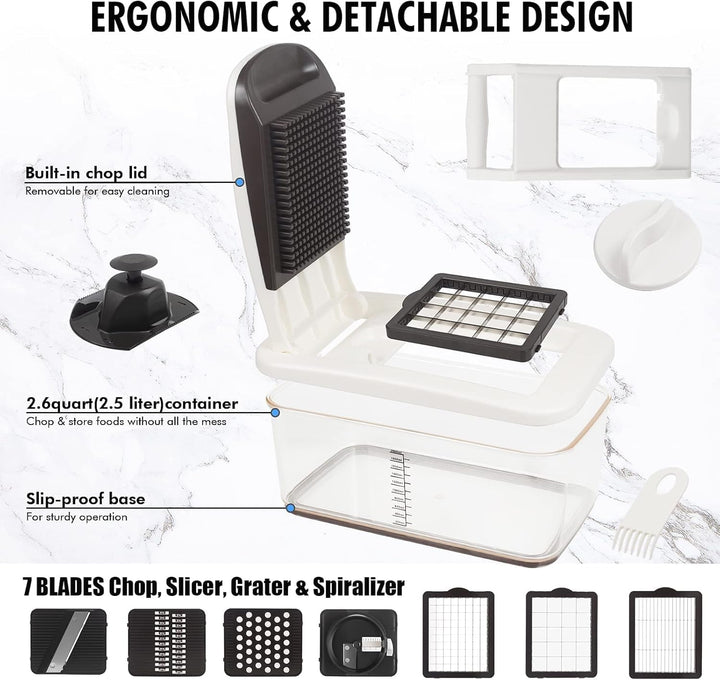 RüK Gemüseschneider, Extra Gross Zerkleinerer Gemüseschneider, Multifunktionaler 10-in-1 Pro Food Ch