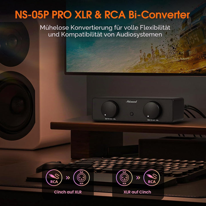 Nobsound XLR-Cinch-Konverter bidirektional: symmetrischer Audio-Adapter-Vorverstärker mit zwei Lauts