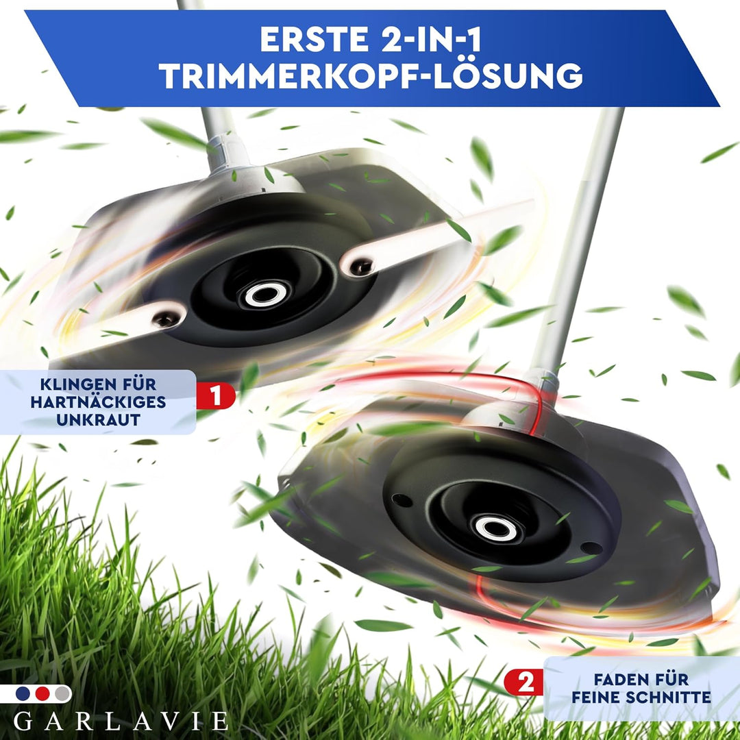 Trimmerkopf Universal 2 in 1 – Ersatzkopf mit Faden & Klingen für Rasentrimmer & Motorsense, Mähkopf