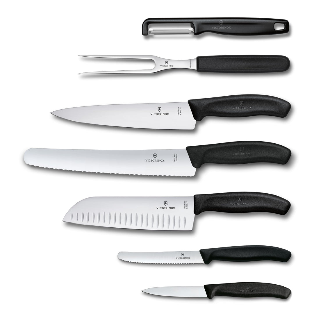 Victorinox Swiss Classic Küchenmesser Set, Kochmesser, 7-teilig, inkl. Santokumesser, Brotmesser, Ge