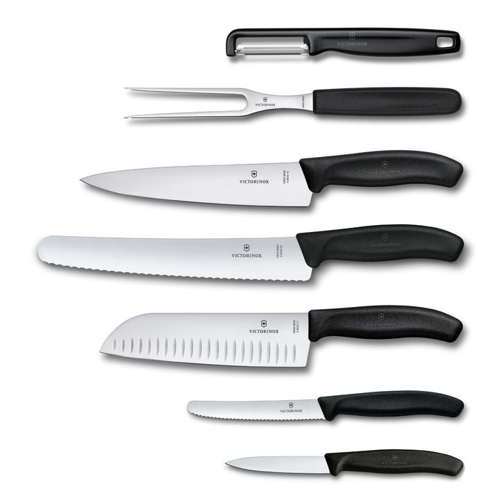 Victorinox Swiss Classic Küchenmesser Set, Kochmesser, 7-teilig, inkl. Santokumesser, Brotmesser, Ge