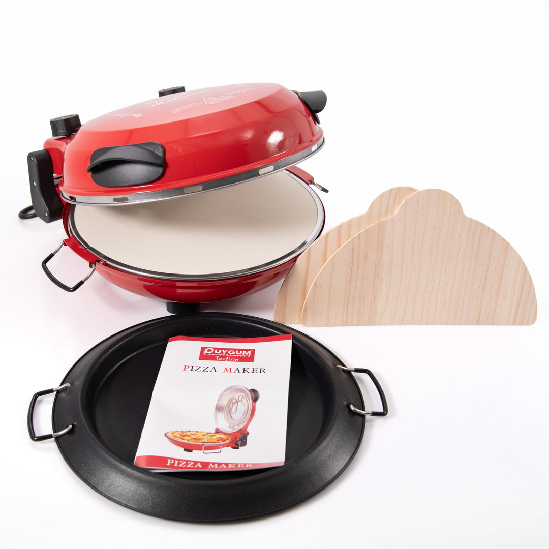 TruWare Pizzaofen elektrisch bis 400 Grad | Elektrischer Pizzabäcker mit Pizza-Schieber Steinplatte