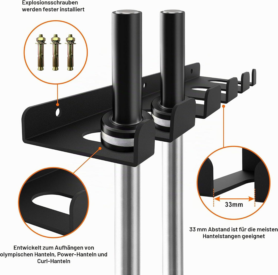 Heavy Duty Barbell Storage Rack, Vertical Hanging Barbell Rack, Wall Mounted Barbell Holder, Olympic