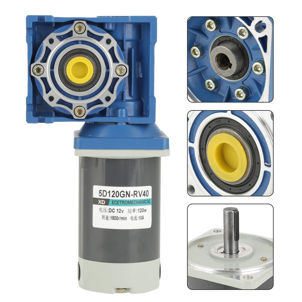 Oumefar 12V / 24V DC Getriebemotor, 24V Sschneckengetriebemotor 120W RV40 Schneckengetriebemotor Dre