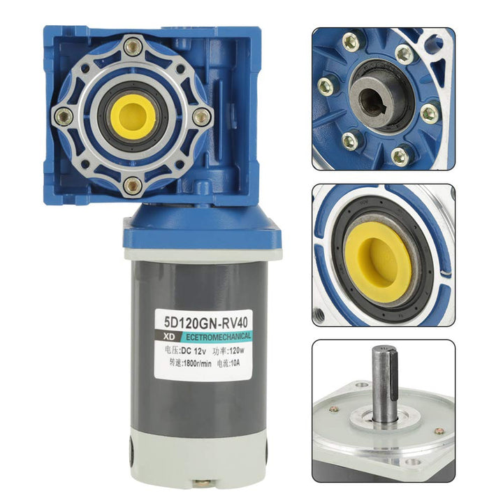 Oumefar 12V / 24V DC Getriebemotor, 24V Sschneckengetriebemotor 120W RV40 Schneckengetriebemotor Dre