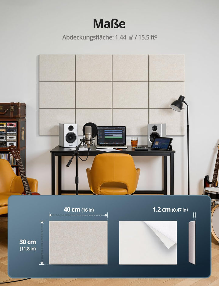 Kuchoow Schallschutzplatten Selbstklebend Schalldämmung Wand, 12 Stück Rechteckig MLV Schallschutz f