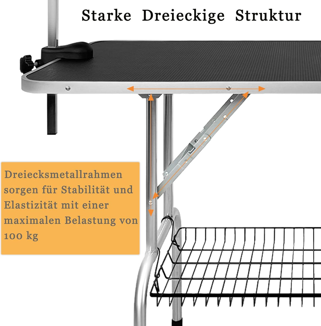 AufuN Trimmtisch für Hunde Schertisch, 113x60x76 cm Stabil Hundepflegetisch mit höhenverstellbarem G