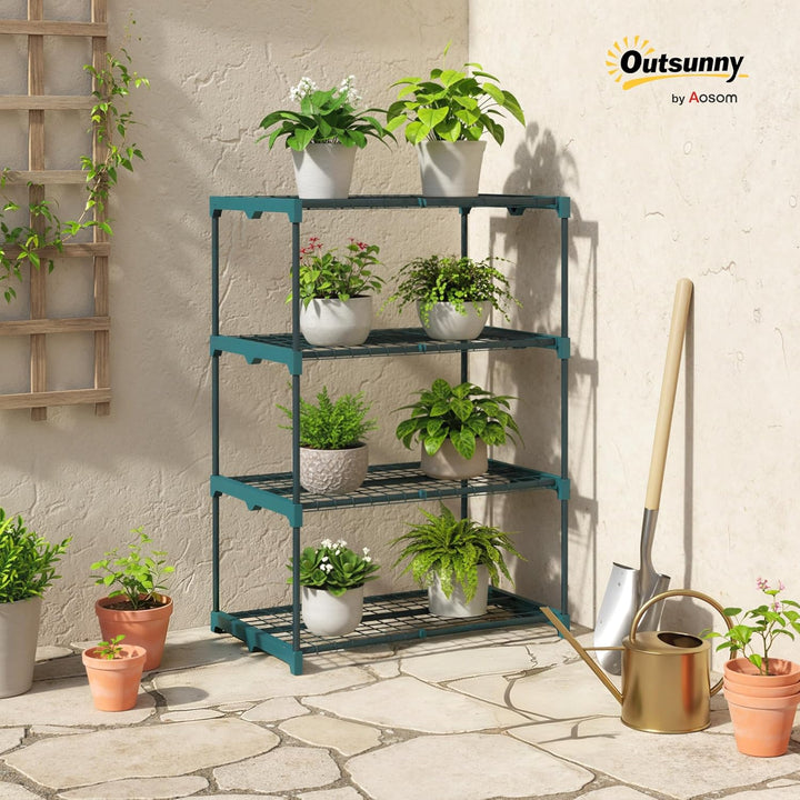 Outsunny 4-Etagen Pflanzenständer, 105 cm hoch Blumenständer für Innen Aussen, Pflanzenregal aus Sta