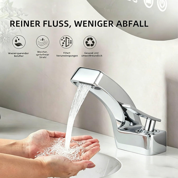 Waschtischarmatur, Wasserfallarmatur, Einhebelmischer Silber Messing, 360° schwenkbar – Armatur Bade