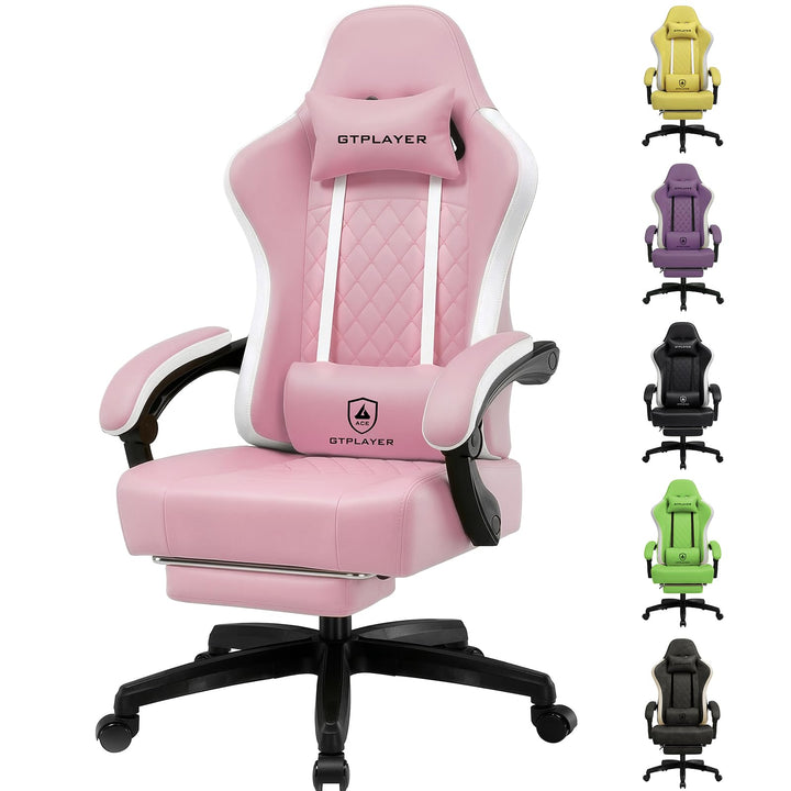 GTPLAYER Gaming Stuhl Ergonomischer Gaming Sessel Schreibtischstuhl Kunstleder, Federsitzkissen, Ver