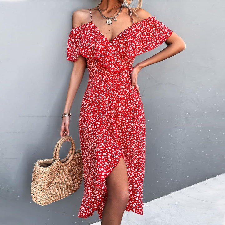 Cocoarm Damen Sommerkleider Blumen Maxi Kleid Off Shoulder Abendkleid Strandkleid Party Schulter Kle