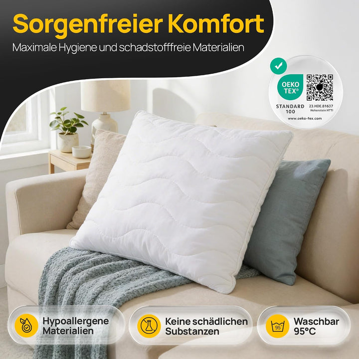 LILENO HOME Kopfkissen 50x50 cm [2er Set] als Kissen-Füllung - Bett oder Deko Kissen mit Reissversch