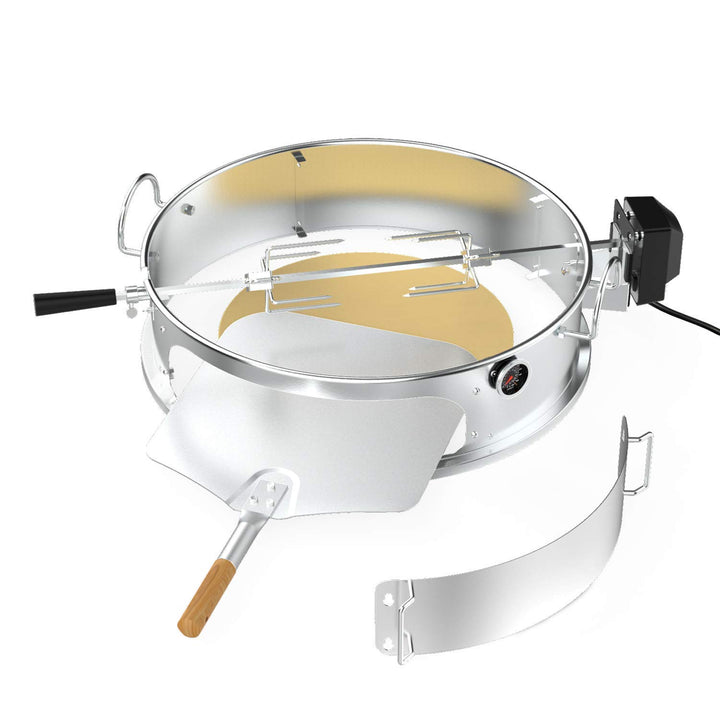 Onlyfire Edelstahl PizzaRing Kit mit Drehspiess, Komplettpaket Pizzaofen Umbausatz (incl. Pizzastein