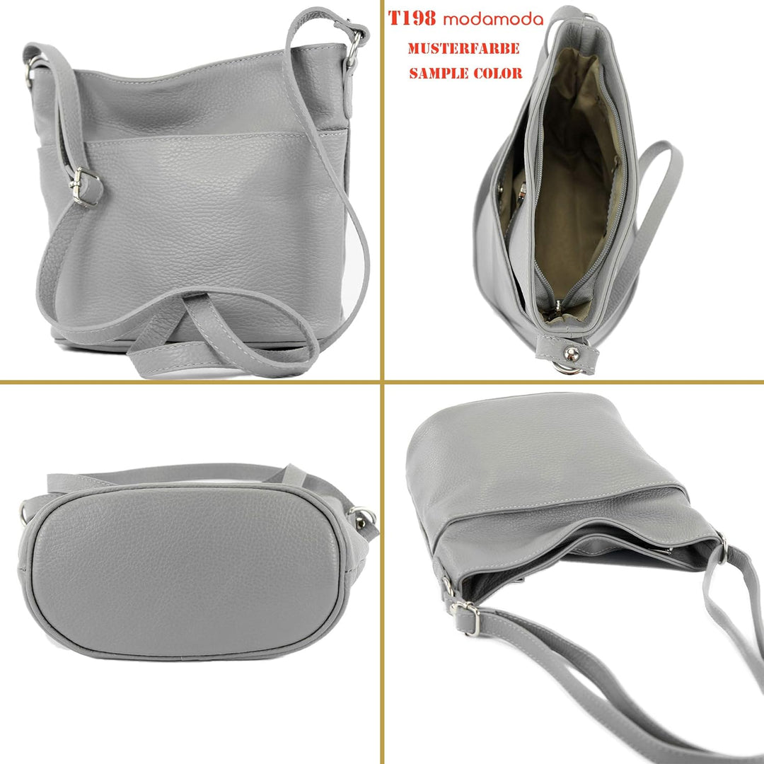 modamoda de - T198 - ital. Umhängetasche Klein Small aus Leder Blau, Blau
