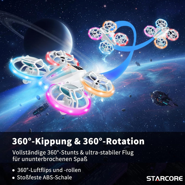 Carox Mini Drohne für Kinder mit Doppeltem LED-Licht, 360° Flip, Propellerschutz, RC Spielzeug Drohn