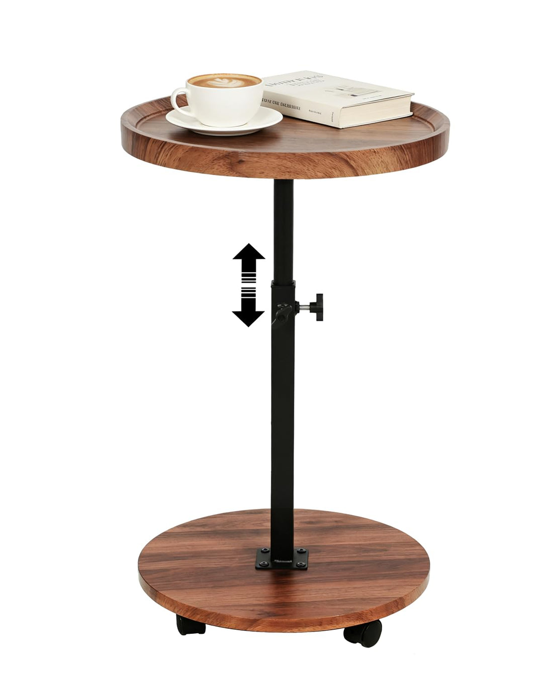 Beistelltisch Rund mit Rollen | Beistelltisch Höhenverstellbar (45-80cm) | Runder Beistelltische Hol