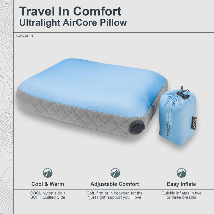 Cocoon Air-Core Pillow Ultralight Grösse 28 cm x 38 cm light blue/grey Hellblau/Grau 1 Stück (1er Pa