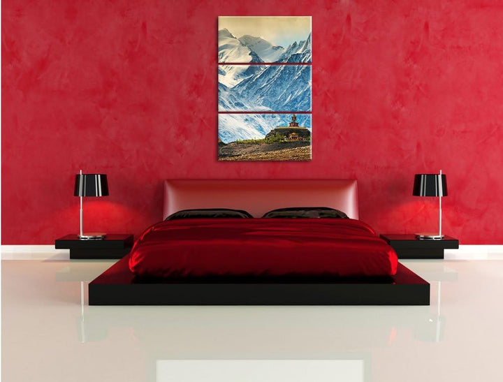 Pixxprint Tempel in Bergen von Tibet als Leinwandbild/Grösse: 3 Teilig (120x80) cm/Wandbild/Kunstdru