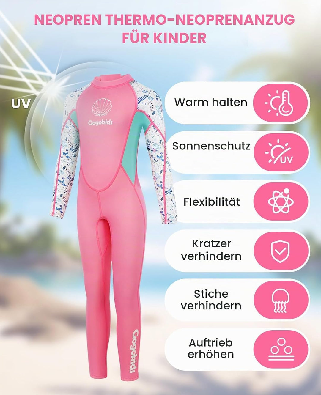Gogokids Kinder Neoprenanzüge Thermische Bademode, Mädchen Einteiler Badeanzüge 2.5mm Neopren Tauche