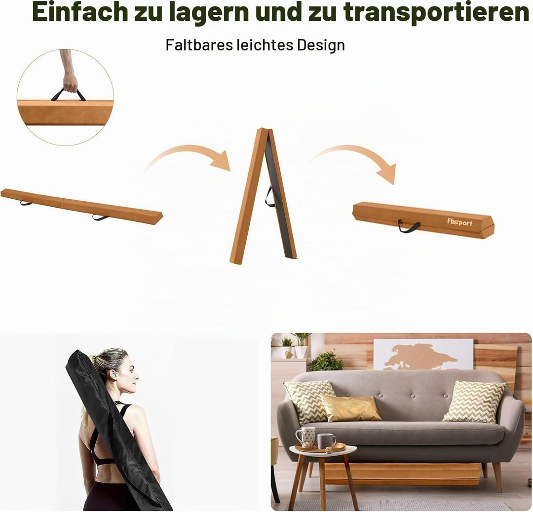 FBSPORT Schwebebalken, Faltender Schwebebalken Kinder, Gymnastik Balance Balken,Beflockungsschicht B