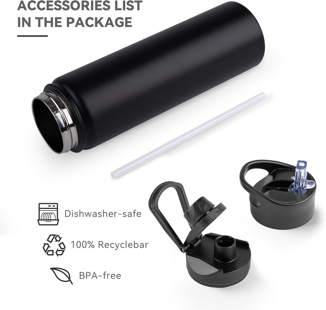 UMBFUN Edelstahl Trinkflasche - 750ml - mit Strohhalm,Auslaufsicher,Kohlensäure Geeignet,BPA frei Th