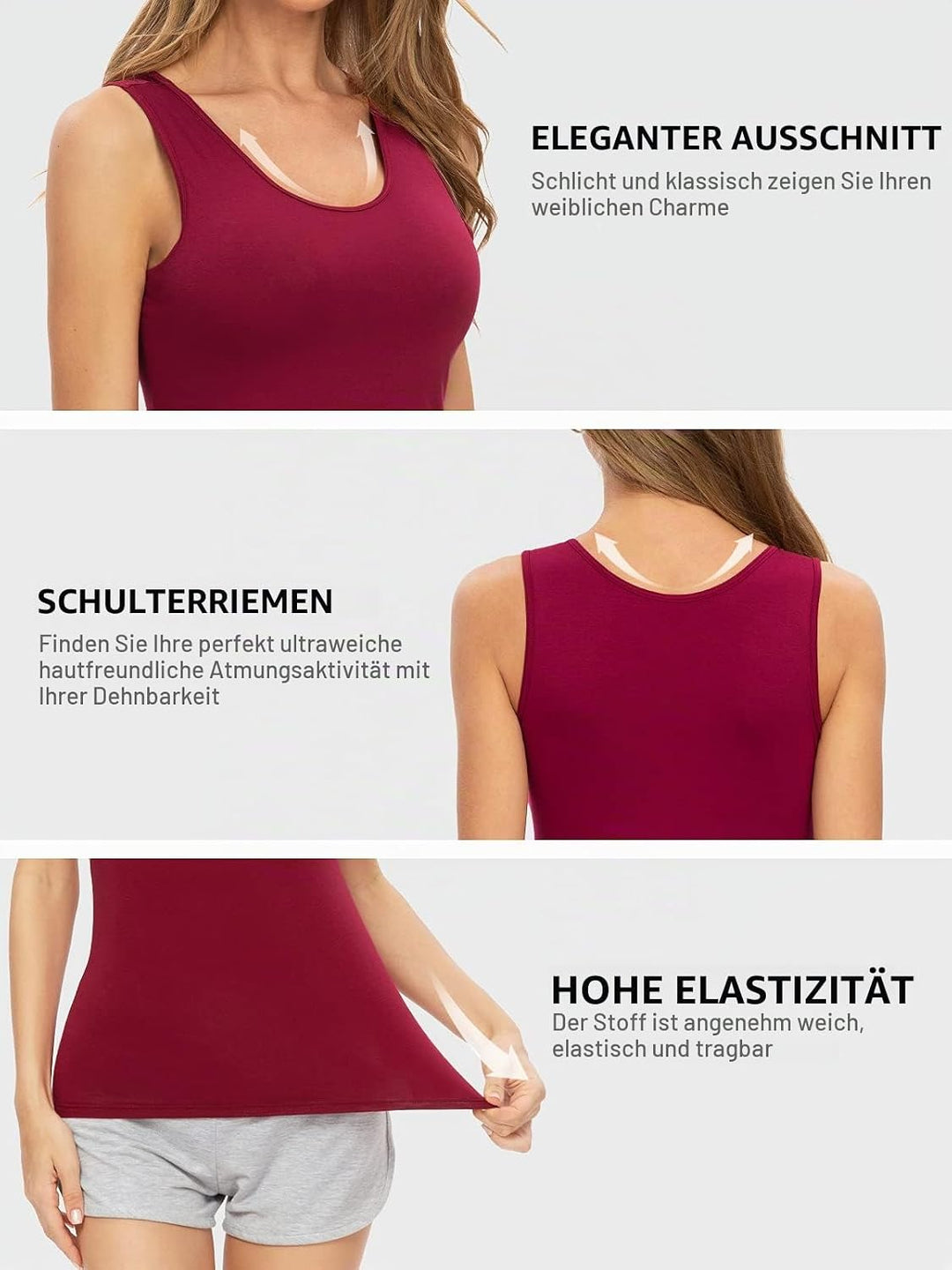 Tank Tops für Damen Unterhemd Stretch Workout Tops 4-er Pack S 4-pack Schwarz/Grau/Weiss/Weinrot, S