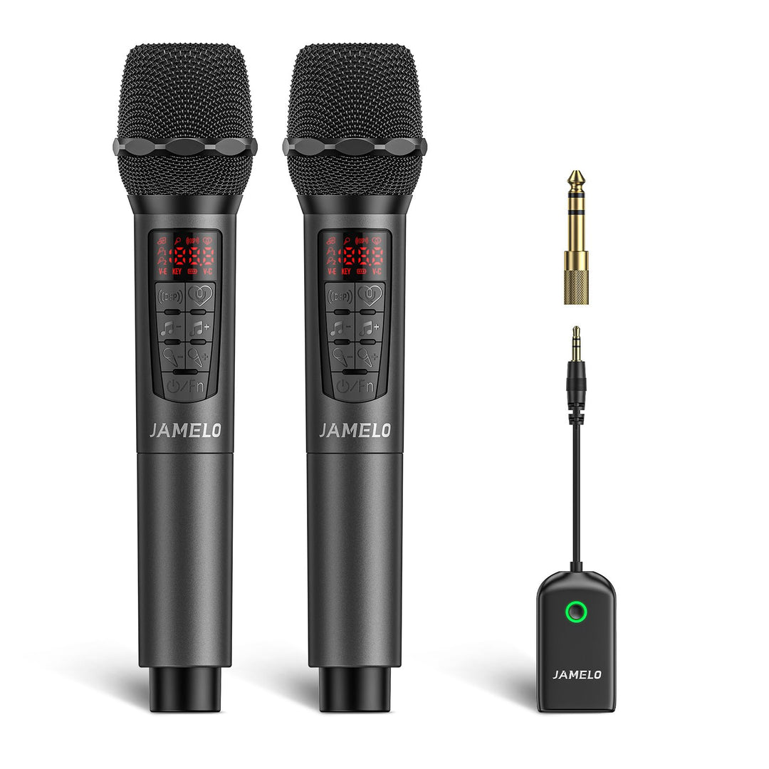 JAMELO Kabelloses Mikrofon, 2.4G Handmikrofon mit Hall & Equalizer, Bluetooth-Empfänger, für Karaoke