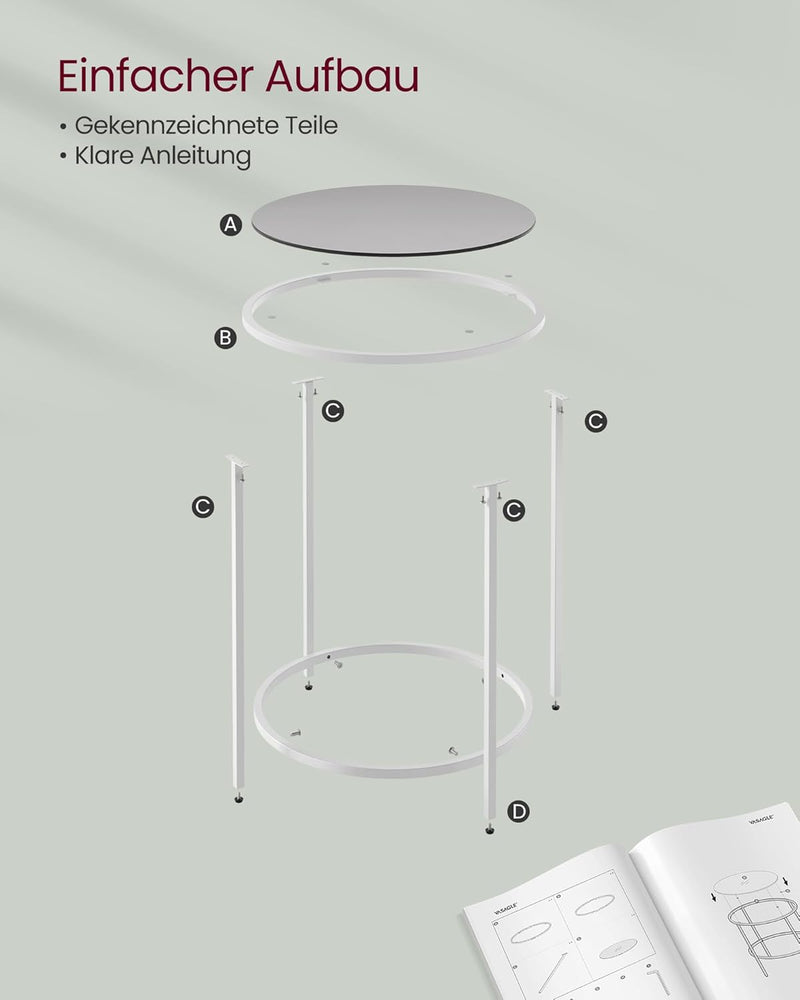 VASAGLE Beistelltisch, rund, Tischplatte aus Hartglas, Rahmen aus Metall, Sofaspitze, Konsolentisch,