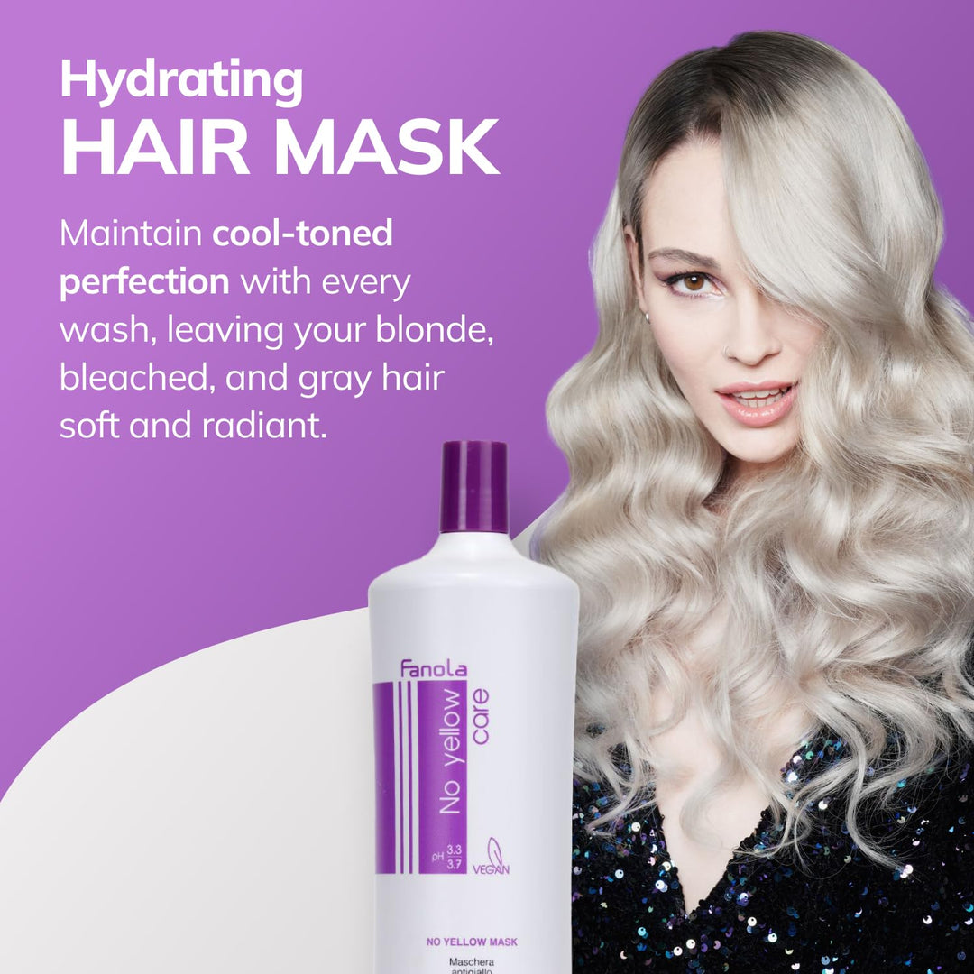 Fanola No yellow Silber-Glanz-Shampoo Anti-Gelbstich, 350 ml & No Yellow Mask neutralisiert Gelbtöne