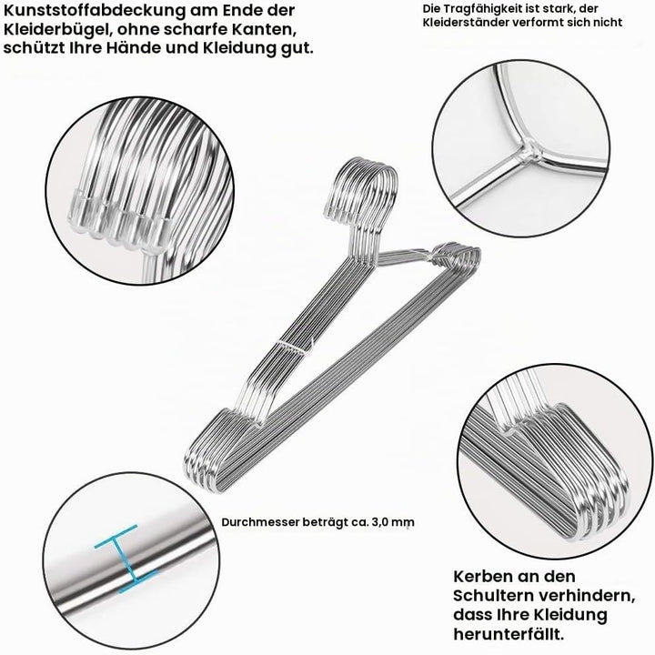 Qualsen Kleiderbügel Metall mit Rutschfester Nut, Silber 30 Stück, 42 cm | Kleiderbügel Strapazierfä