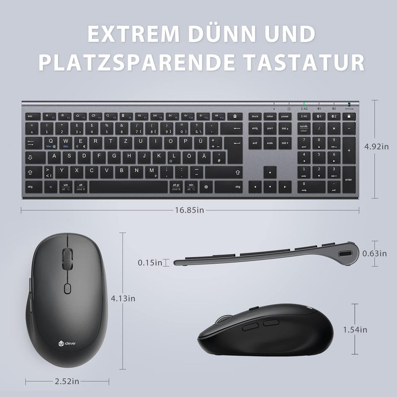 iClever Bluetooth Tastatur und Maus, Wiederaufladbare Dualmodus (Bluetooth 4.2+2.4G) Kabellose Tasta