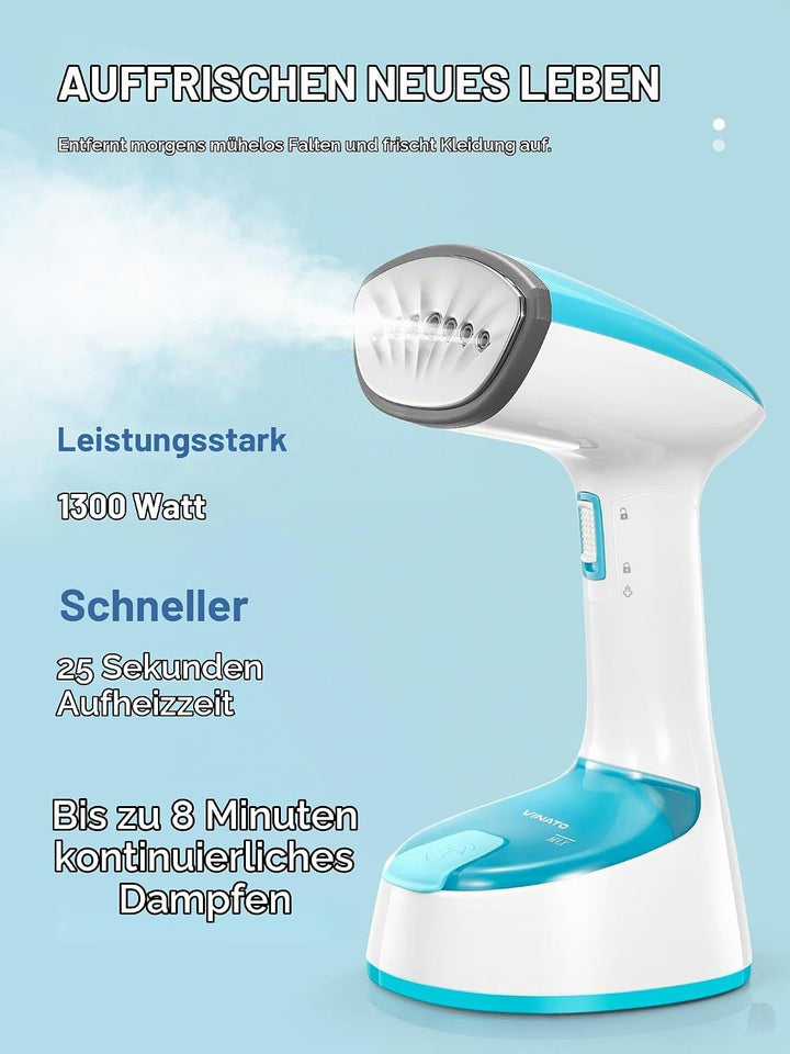 VINATO 1300W Steamer Dampfglätter, Reise Steamer Dampfglätter, 25s schnelles Aufheizen, Dampfbürste