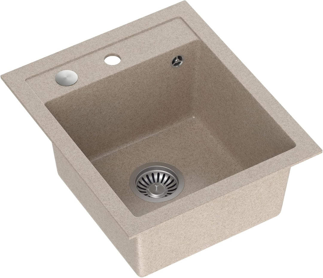 VBChome Spülbecken Beige 43 x 50 cm Granitmit mit Spültischarmatur Einzelbecken Einbauspüle gesprenk