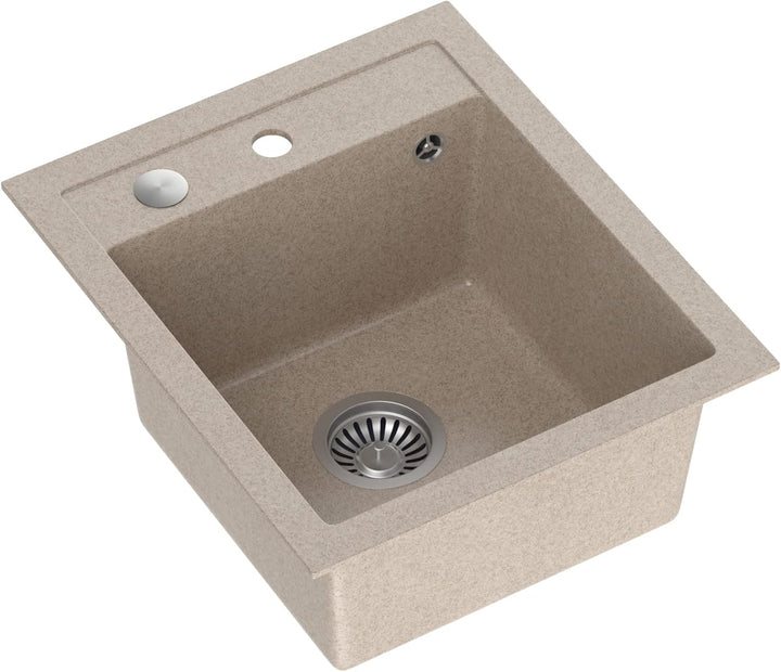 VBChome Spülbecken Beige 43 x 50 cm Granitmit mit Spültischarmatur Einzelbecken Einbauspüle gesprenk