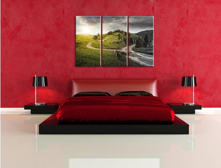 Pixxprint Verträumte Berglandschaft als Leinwandbild/Grösse: 3 Teilig (120x80) cm/Wandbild/Kunstdruc
