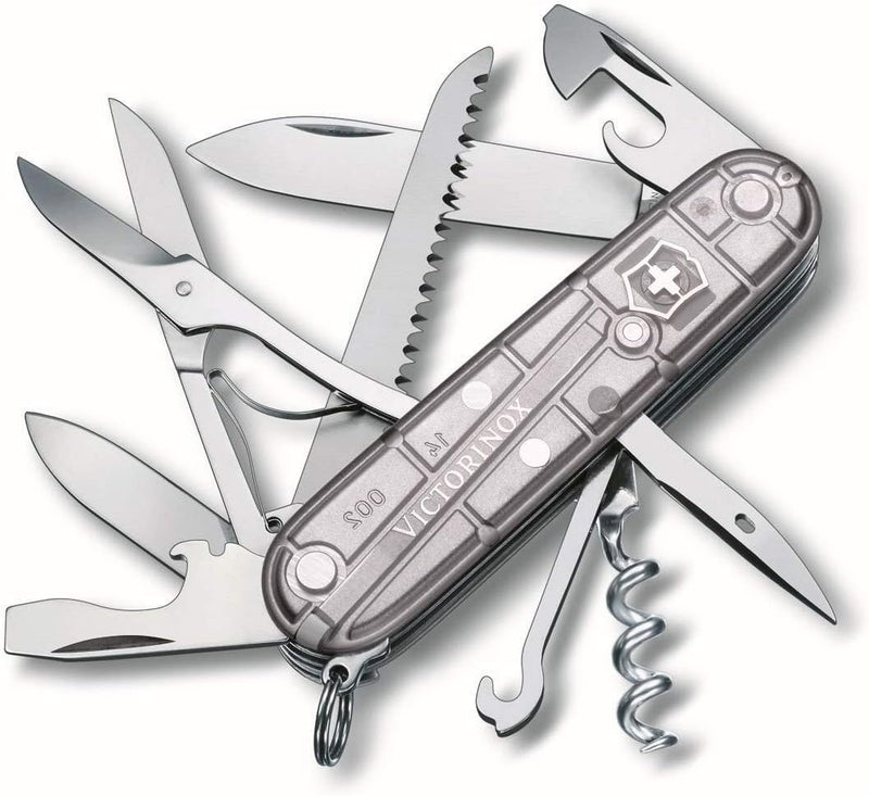 Victorinox Taschenmesser Huntsman - silver transparent - Swiss Made - 15 Funktionen, Klinge, Korkenz