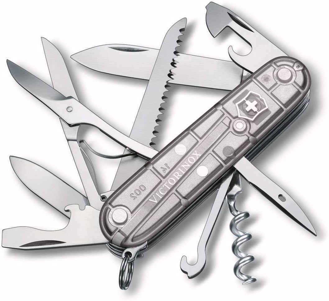 Victorinox Taschenmesser Huntsman - silver transparent - Swiss Made - 15 Funktionen, Klinge, Korkenz