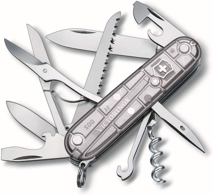 Victorinox Taschenmesser Huntsman - silver transparent - Swiss Made - 15 Funktionen, Klinge, Korkenz