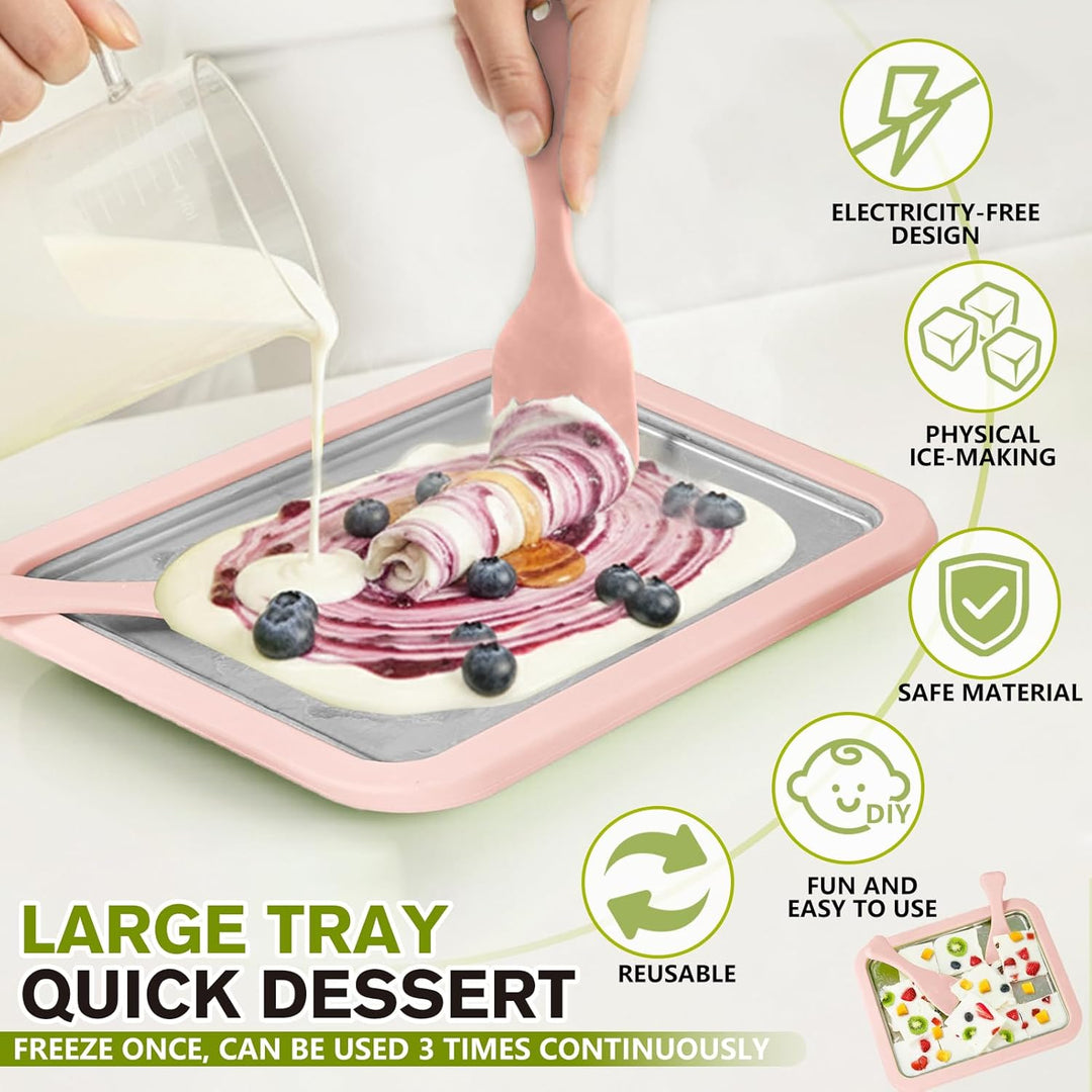 Eiscreme Roller Maker Set Mit 2 Spateln, Instant Eismaschine, Ice Cream Rolls Platte Für Erwachsene