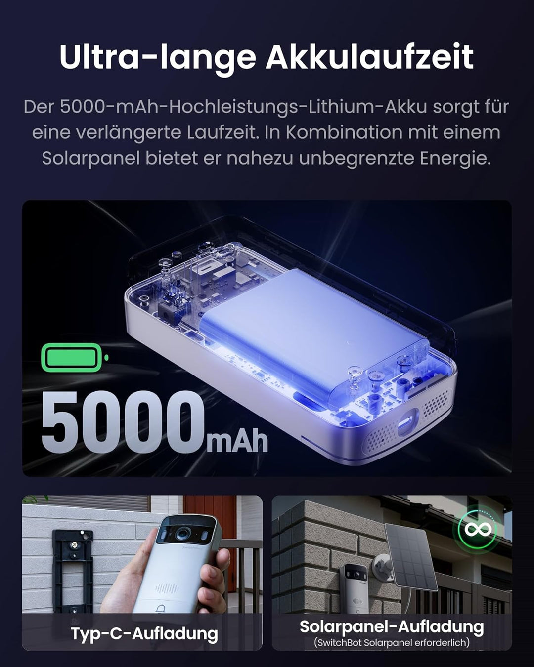 SwitchBot Video Türklingel mit Solarpanel, 2K Türklingel mit Kamera, Smart Türklingel Kamera mit 4,3